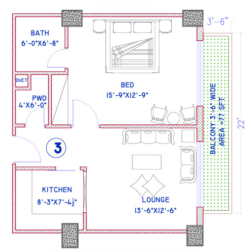 1-Bed Apartment Layout